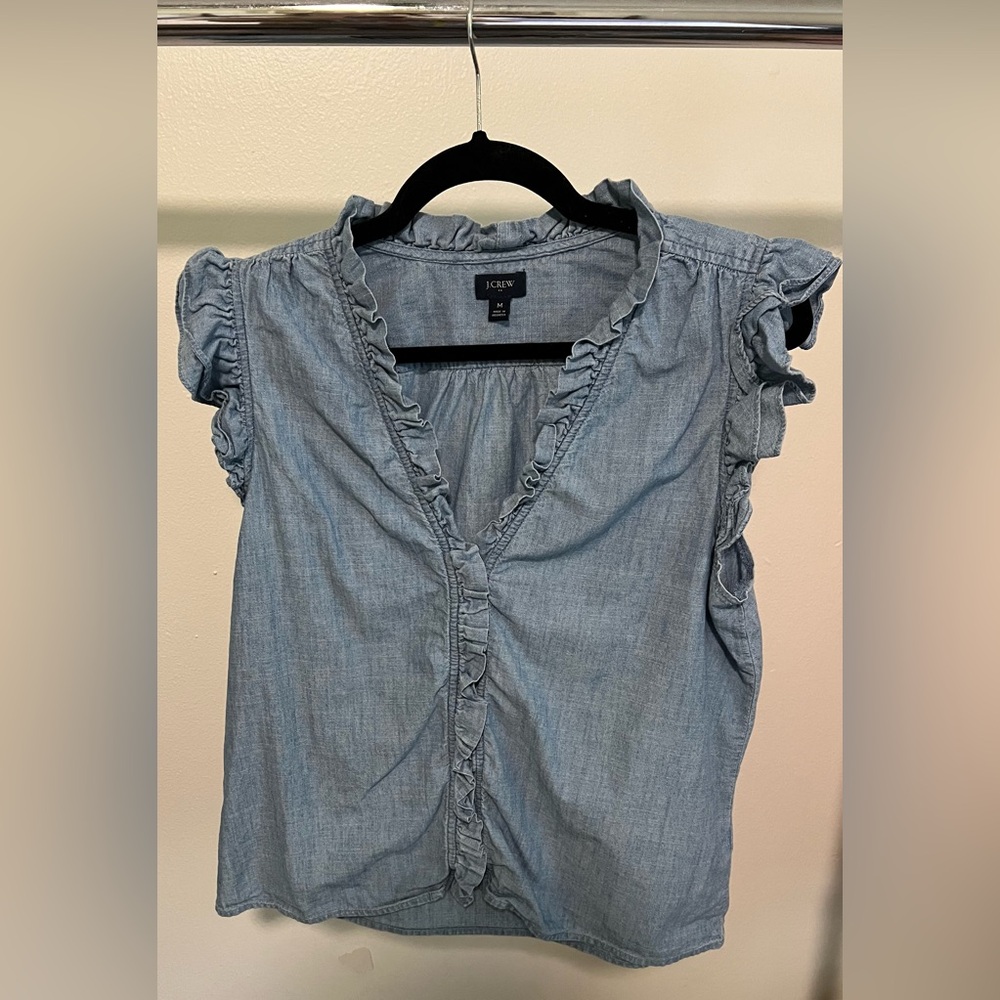 J. Crew Blue Ruffled Blouse